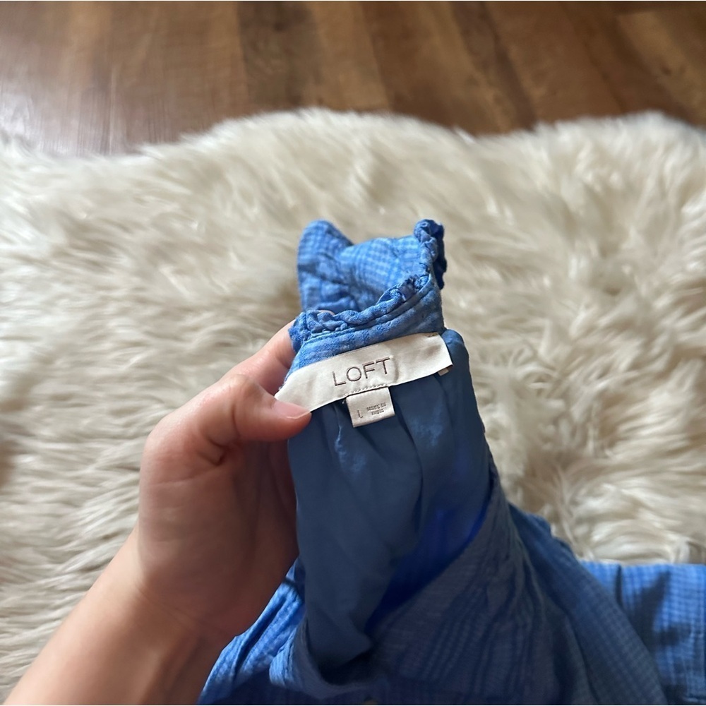 Loft Striped Flutter Sleeve Button Down Tiered Sw… - image 5